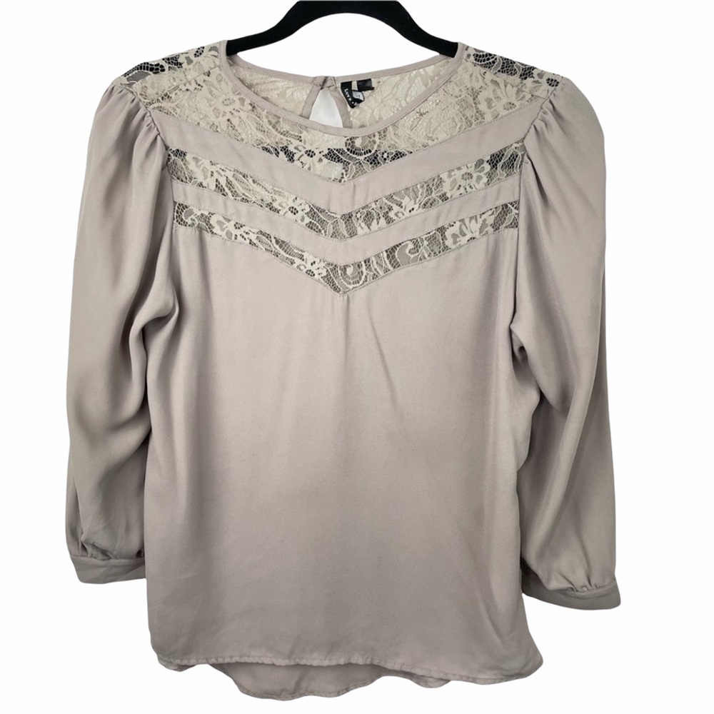 Love Haight Beige Blouse with Lace Inset, S